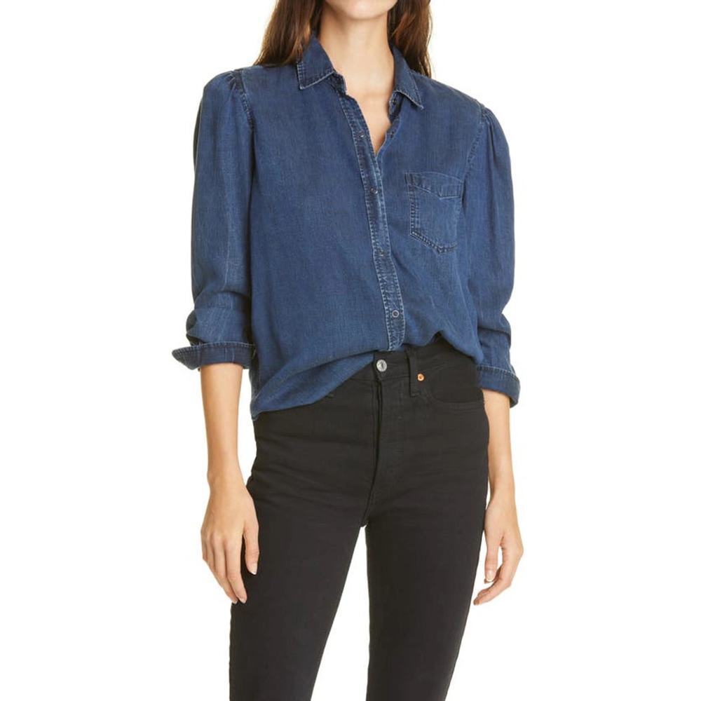 Rails Madelyn Dark Vintage Denim Snap Button Shirt in Pacific Wash Size XS
